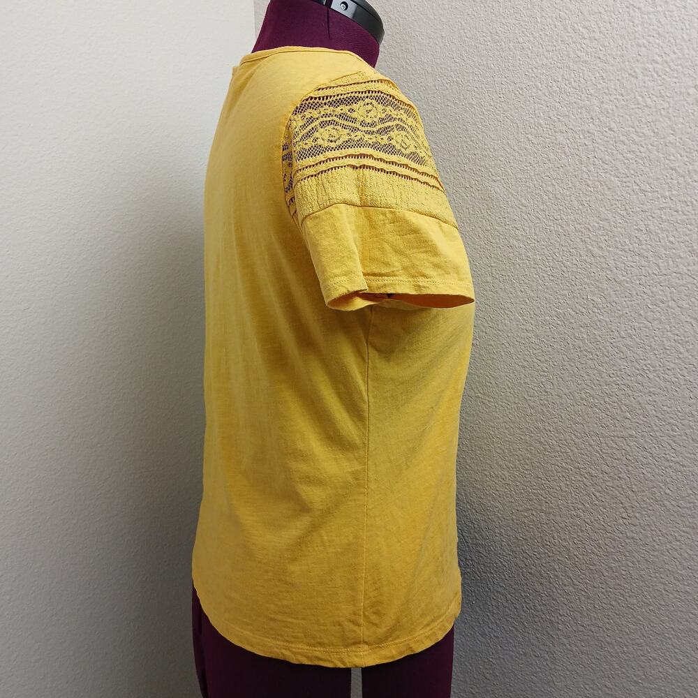 Fig Mustard Yellow Lace Yoke T-shirt XL short sleeve tee cotton blouse top - Picture 4 of 11